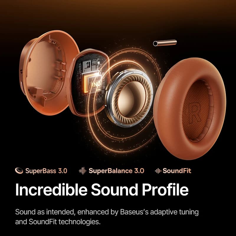 سماعات رأس لاسلكية Baseus Inspire XH1 من Bose مع تقنية إلغاء الضوضاء التكيفي ANC بتقنية Bluetooth 6.1 و 48dB، ودعم Hi-Res LDAC، وبطارية تدوم حتى 100 ساعة - 2