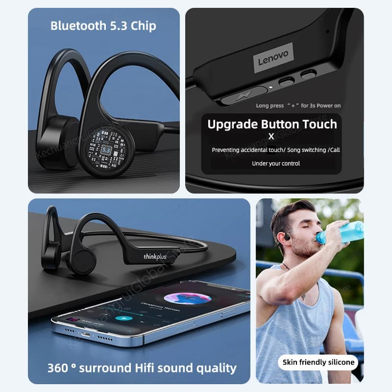 سماعات أذن Lenovo X4 بنقل العظام، بلوتوث 5.3، لاسلكية، رياضية، مقاومة للماء، ستيريو HiFi، ميكروفون مدمج - 4