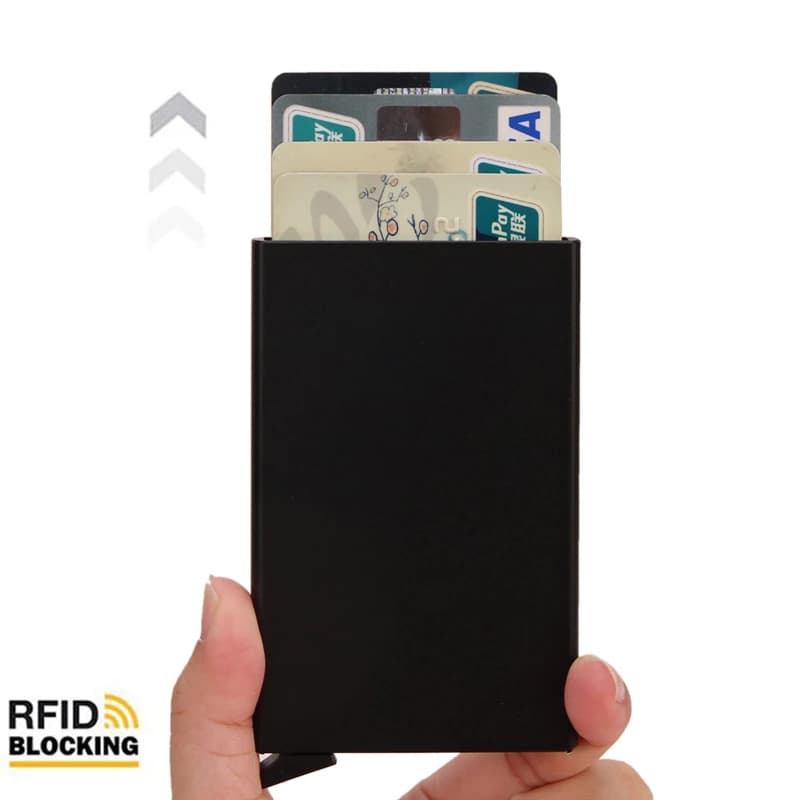 محفظة ذكية مزودة بتقنية RFID حامل بطاقات معدني رفيع ونحيف محافظ للرجال والنساء محفظة بوب أب صغيرة محفظة سوداء صغيرة للرجال