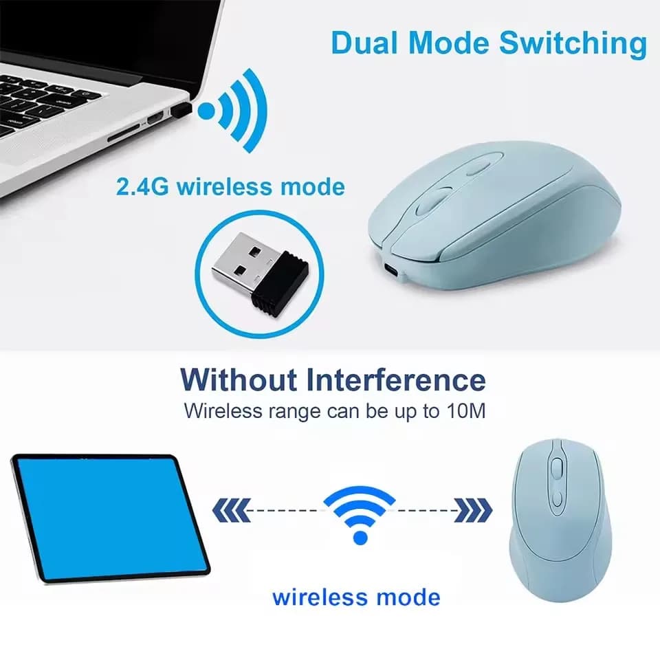 ماوس كمبيوتر لاسلكي قابل لإعادة الشحن 2.4G متوافق مع البلوتوث ماوس لاسلكي USB صامت للاعبين لأجهزة الكمبيوتر المحمول ماك بوك تابلت - 3
