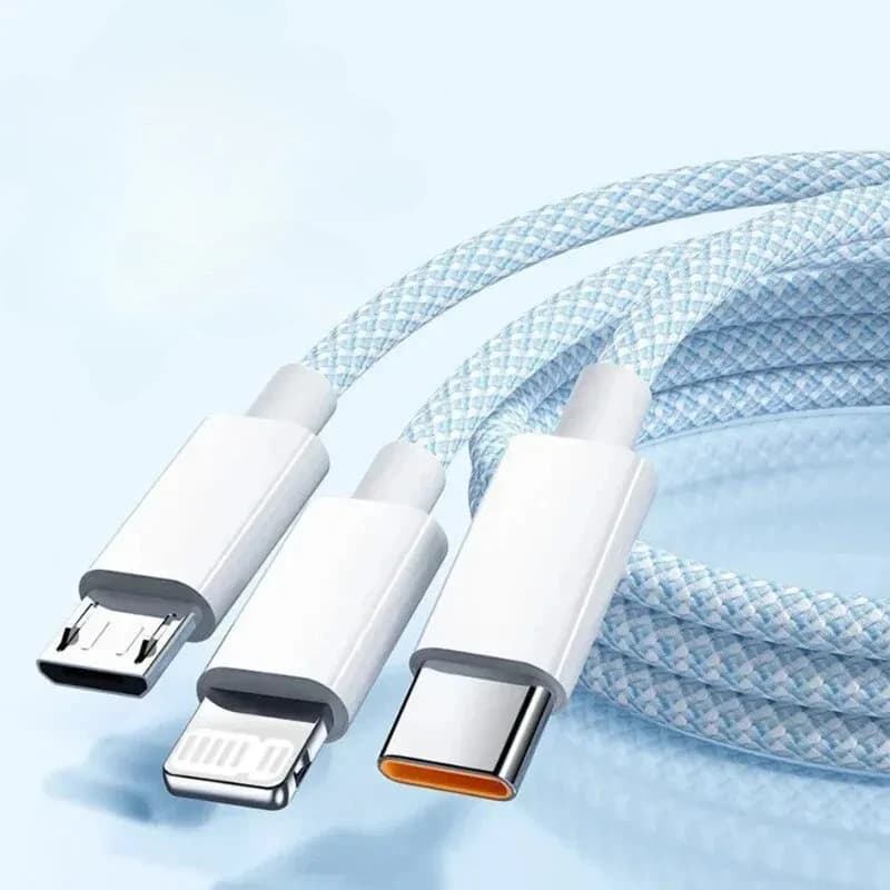 كابل شحن 3 في 1 USB 6A سريع Type C مايكرو USB إلى لايتنينج لهواتف iOS أندرويد 1.2 متر 2 متر 3 متر مزامنة البيانات