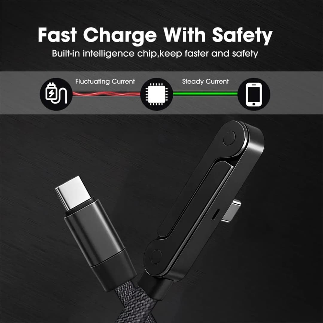 Oozcc 240W Elbowed 180° Fast Charging Foldable Phone Holder, PD Cable Nylon Data Sync, For iPhone 17, Samsung, Xiaomi, POCO, Tes - 4