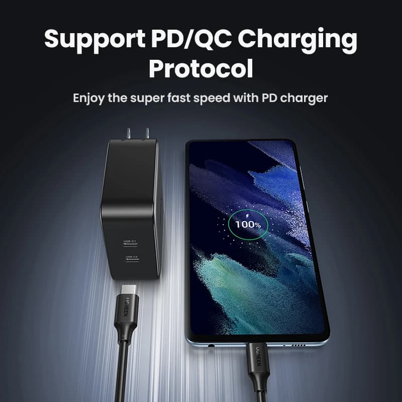 كابل UGREEN، PD 100 واط، من USB C إلى USB C، للشحن السريع، 5 أمبير، 100 واط، لهواتف iPhone 17 و16 وMacBook وiPad - 4