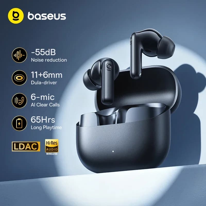 سماعات الأذن اللاسلكية Baseus Bowie 30 عزل ضوضاء 50dB وقت تشغيل طويل 65 ساعة سماعات بلوتوث 5.3 ميكروفونات 6 مكالمات واضحة بتقنية الذكاء الاصطناعي صوت جهير قوي