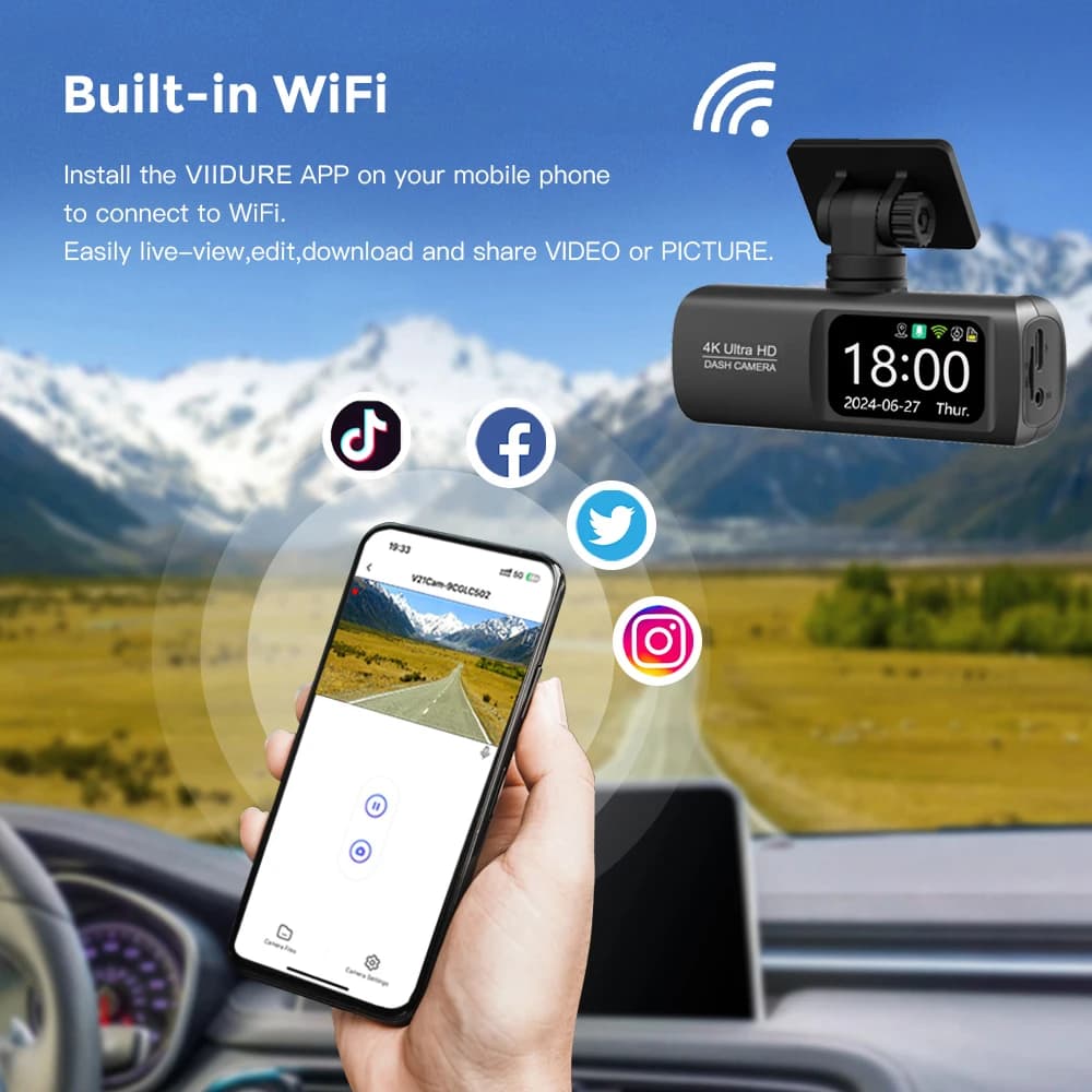 UHD 4K WiFi Dash Cam Dual Lens Driving Recorder Car DVR Optional 1080P Rear Lens Camera GPS 24H Parking Monitoring Black Box - 4