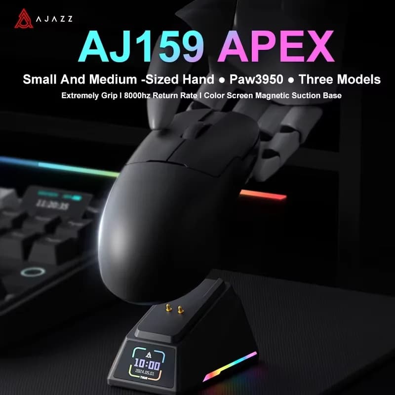 ماوس ألعاب لاسلكي أجاوز AJ159 أبيكس/AJ159PRO، قاعدة شحن مغناطيسية RGB، خفيف الوزن، AJ159P، للكمبيوتر المحمول