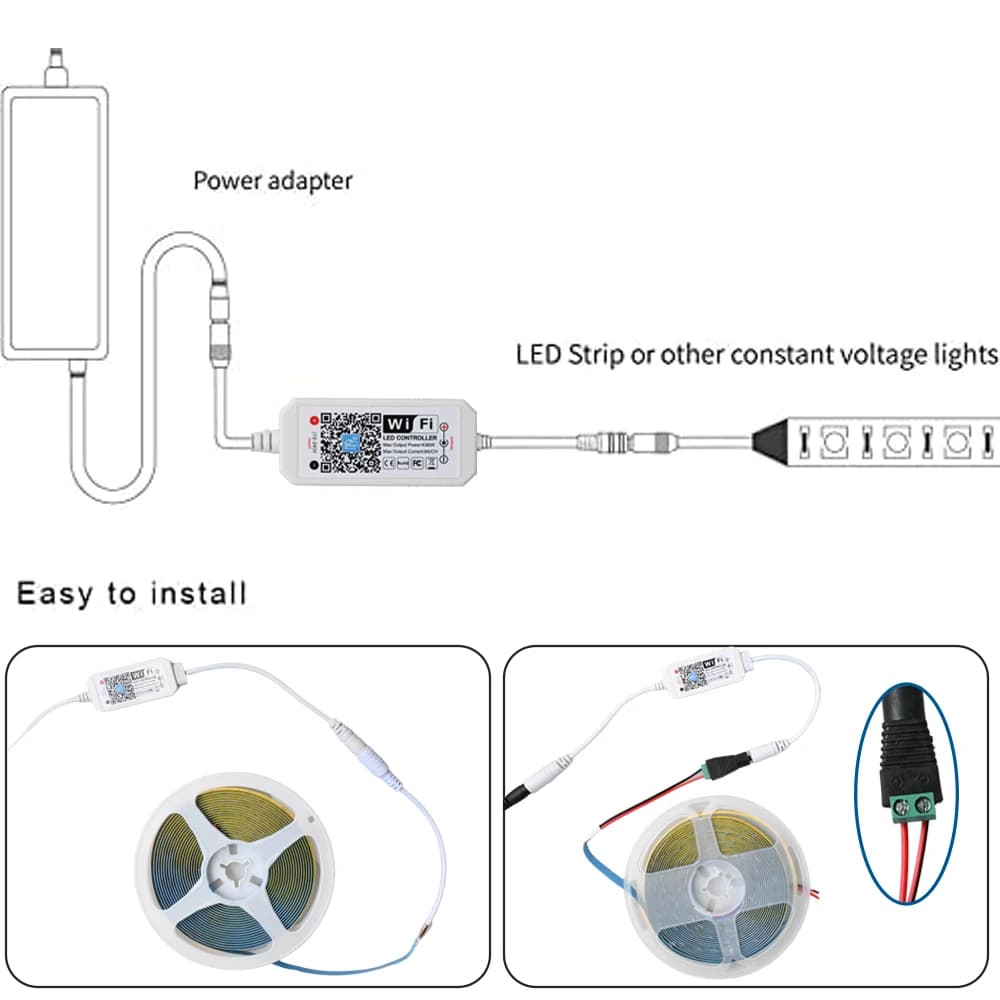 تحكم ذكي عبر Wi-Fi لإضاءة LED، DC 12V/24V، تطبيق MAGIC، تحكم صوتي عن بعد، لإضاءة LED أحادية اللون - 4