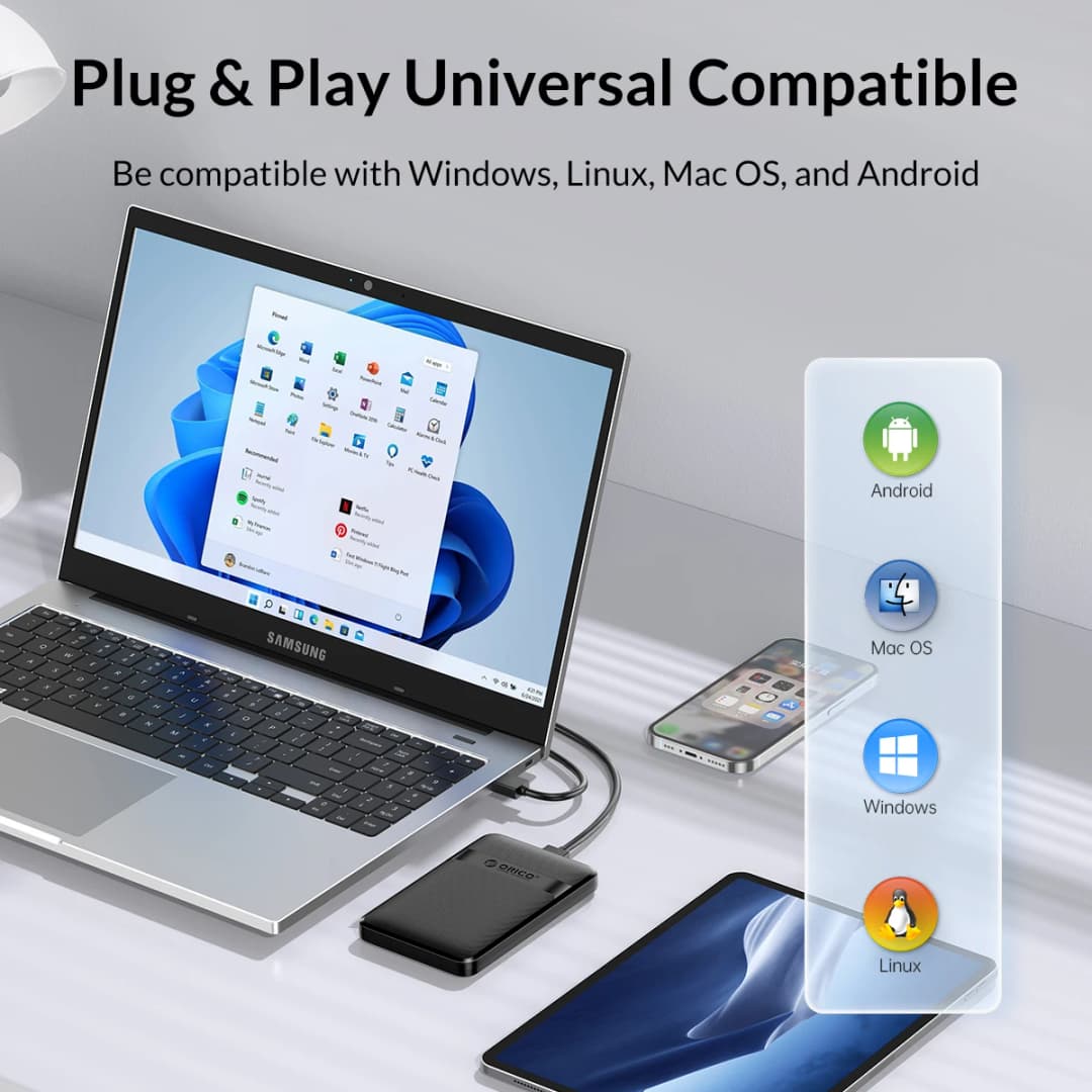 علبة ORICO HDD مقاس 2.5 بوصة SATA إلى USB3.0/Type-C علبة HDD خارجية 6Gbps USB-C SATA تدعم خاصية النوم التلقائي - 6