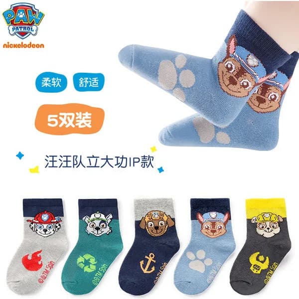 جوارب أطفال أصلية باو باترول 10 قطع = 5 أزواج جوارب أولاد وبنات من القطن عمر 3-8 سنوات تشيس مارشال روكي رابل زوما
