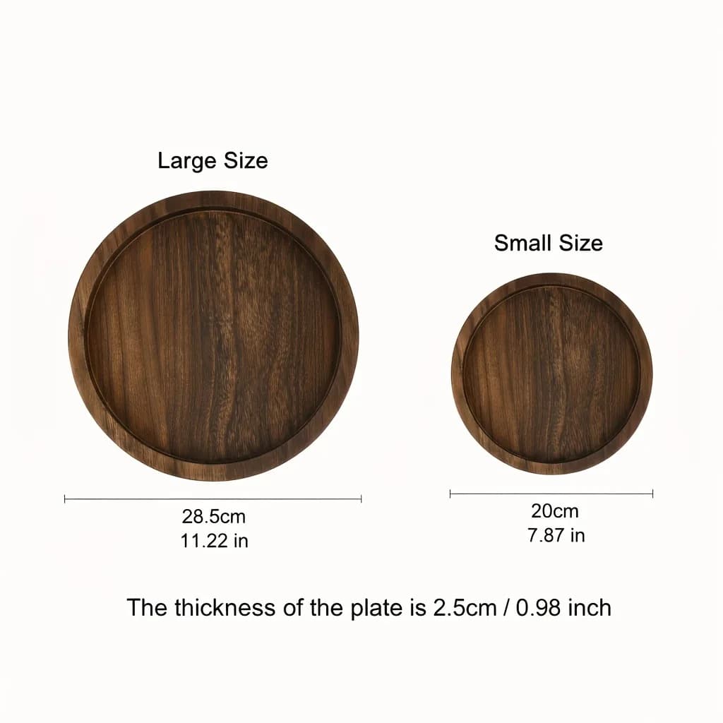 Serving Tray - Farmhouse Style Round Wood Plate for Kitchen Countertop, Coffee Table Centerpiece, Candles & Decor (11.2& 7.9”) - 3