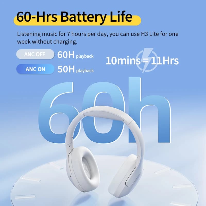 QCY H3 Lite ANC Wireless/Wired Headphones Bluetooth 5.3 Foldable Over Ear Headset HIFI Sound 60H Playtime Earphones Dual Connect - 6
