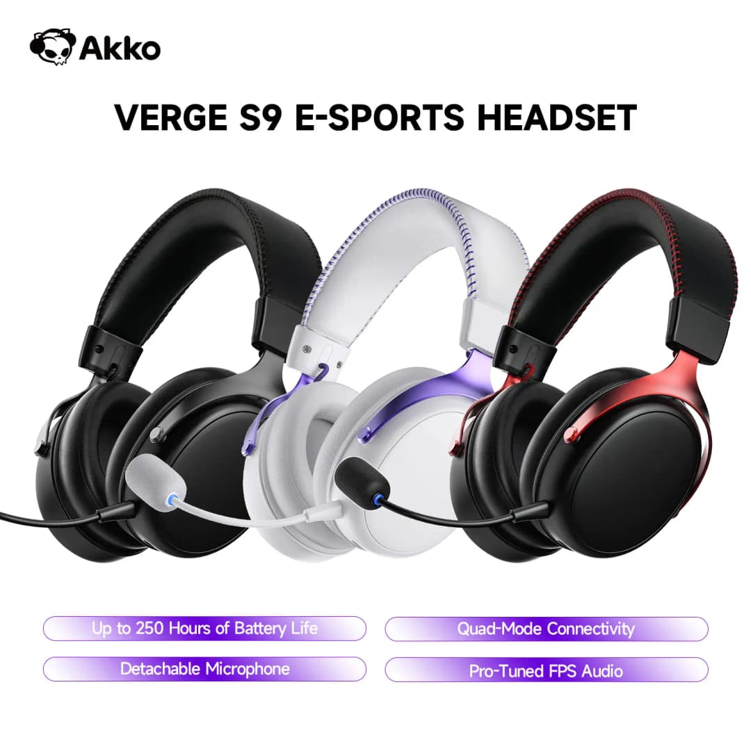 سماعات الألعاب AKKO Verge S9 مع مايك، وضع رباعي، سماعات محيطة 7.1 قناة، صوت محيط محسن، تشغيل FPS، مشغل صوتي 53 ملم