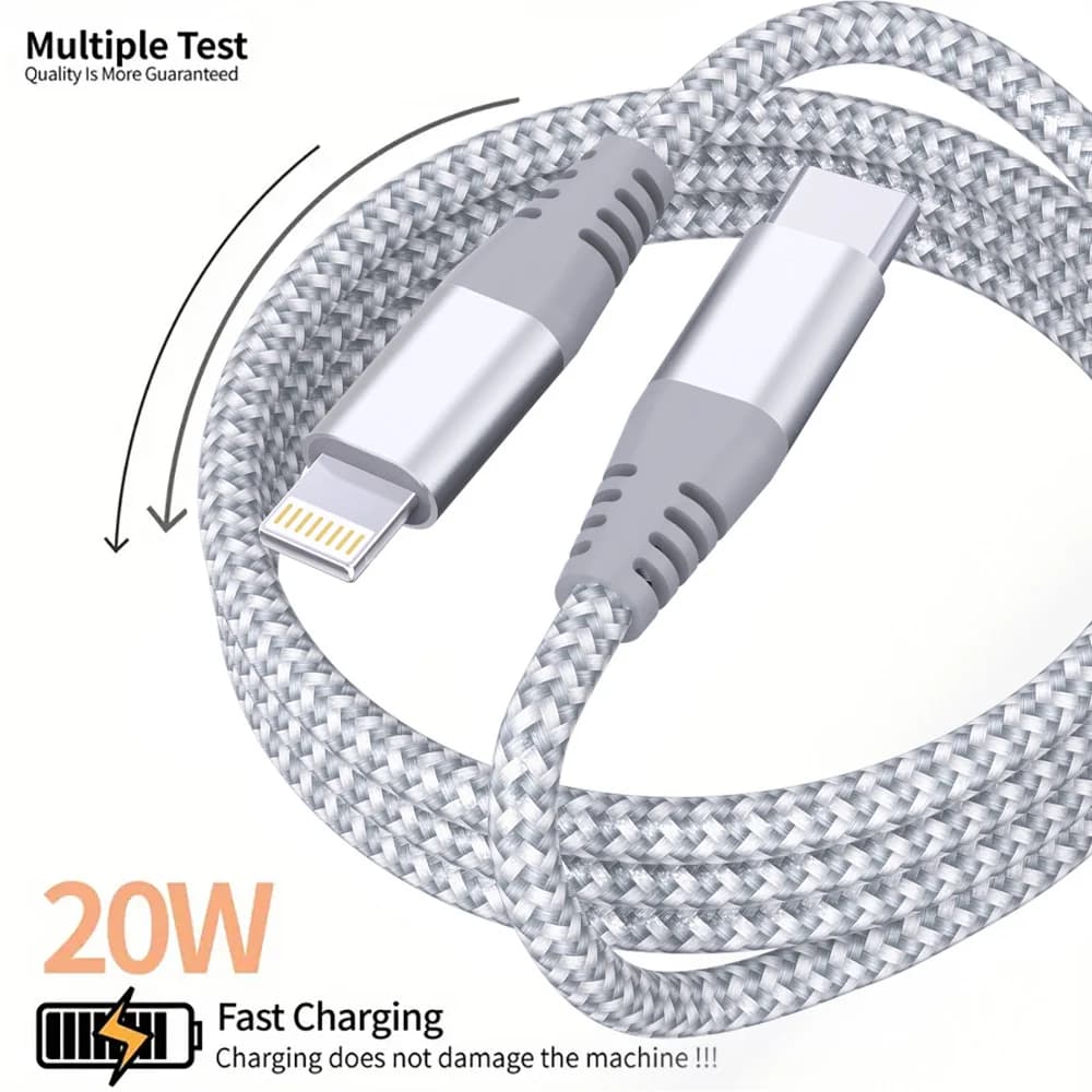 1 قطعة 2 قطعة كابل بيانات شحن سريع Type C إلى Lightning معتمد MFI 20 واط كابل نايلون مضفر لـ iPhone14 14Pro 14Plus 13 12 11 X - 2
