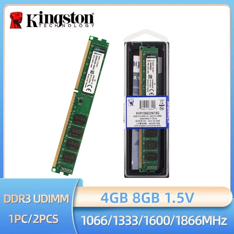 1/2 قطعة كينجستون رام DDR3 4 جيجابايت 8 جيجابايت 1066 ميجاهرتز 1333 ميجاهرتز 1600 ميجاهرتز 1866 ميجاهرتز لذاكرة سطح المكتب UDIMM غير ECC