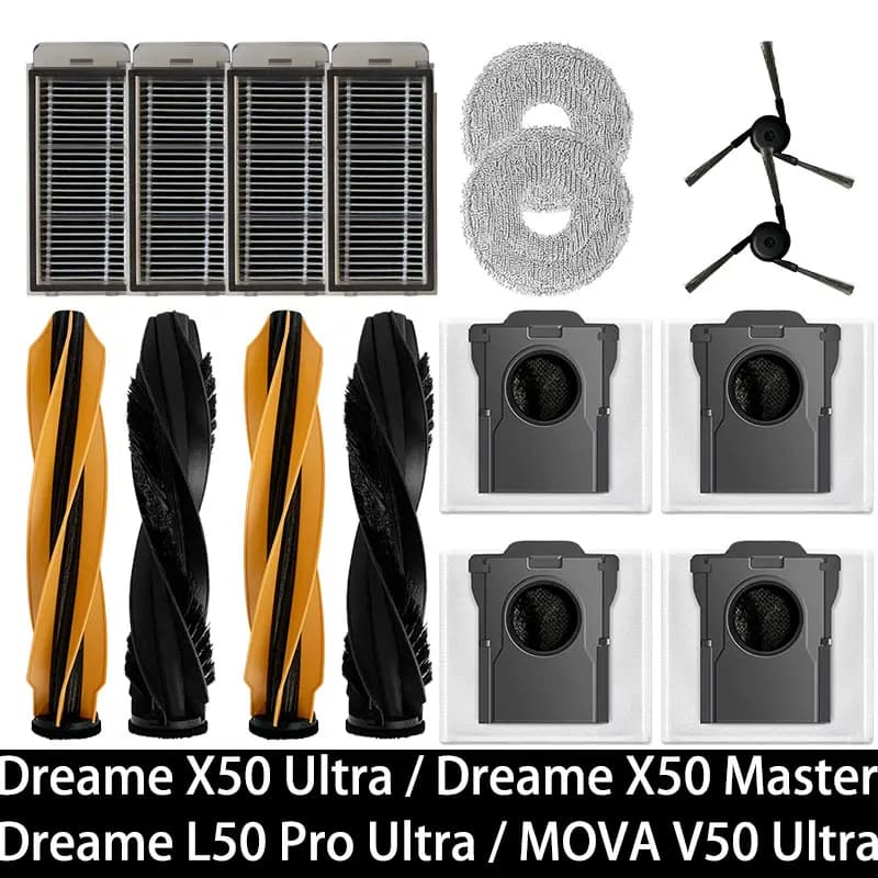 أجزاء مكنسة Dreame X50 Ultra / S40 Enhanced / L50 Pro Ultra Edition بكرة رئيسية فرشاة جانبية فلتر Hepa ممسحة قماش كيس غبار