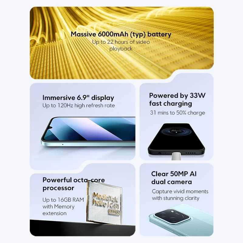هاتف POCO C85 الإصدار العالمي، شاشة 6.9 بوصة Dot Drop، معالج MediaTek Helio G81، بطارية 6000 مللي أمبير، كاميرا 50 ميجابكسل، شحن 33 واط، NFC - 3