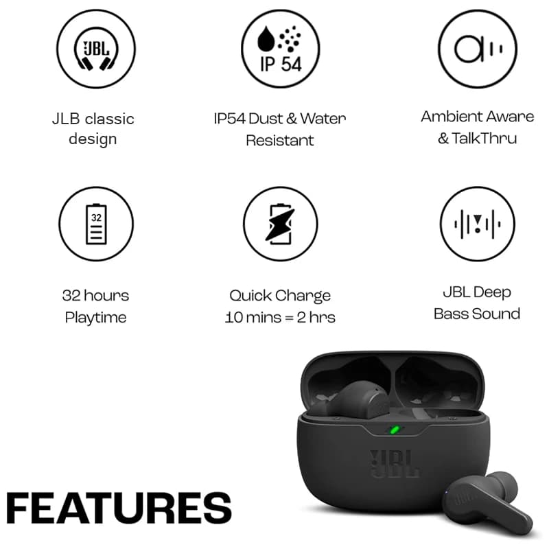 سماعات أذن بلوتوث JBL WAVE BEAM تدعم التطبيق لاسلكية حقيقية TWS مع إلغاء الضوضاء النشط سماعات رأس JBL Vibe Beam - 2