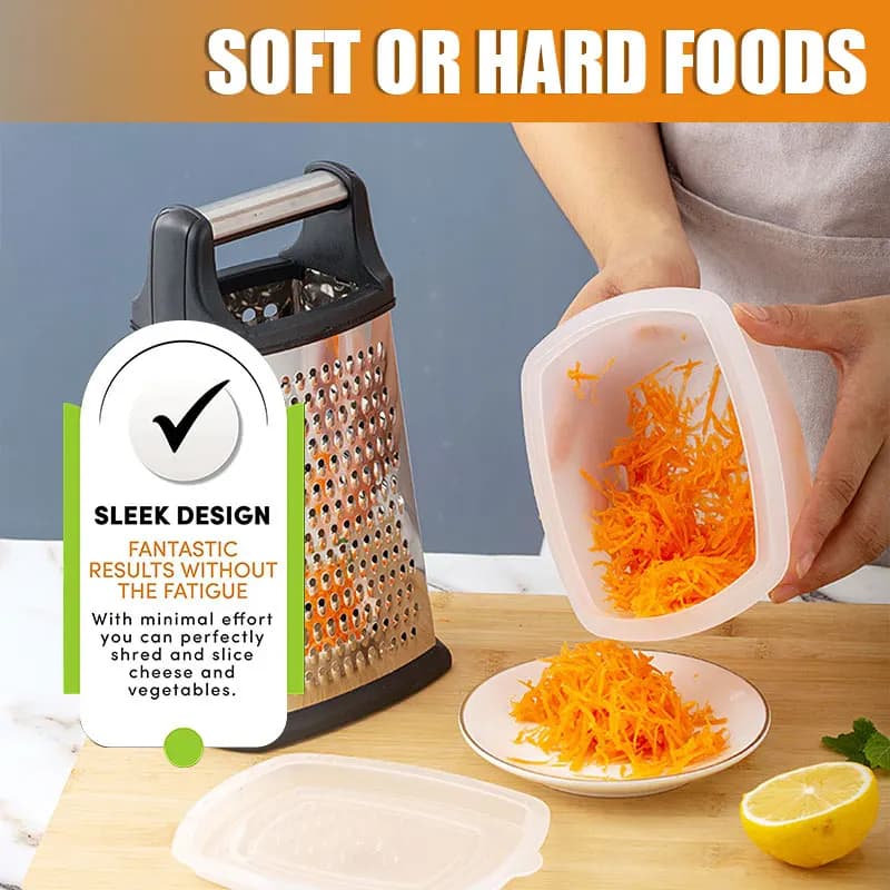 Stainless Steel Box Cheese Grater With Container 4 Sides Box Grater Handheld Kitchen Food Shredder for Vegetable Ginger Cutter - 2