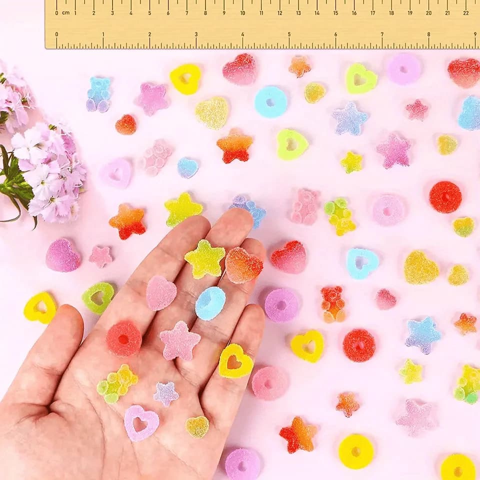 50 pcs Assorted Candy Charms - Soft Jelly Sugar Resin Flatback Beads for DIY Crafts, Phone Cases, and Nail Art - 2