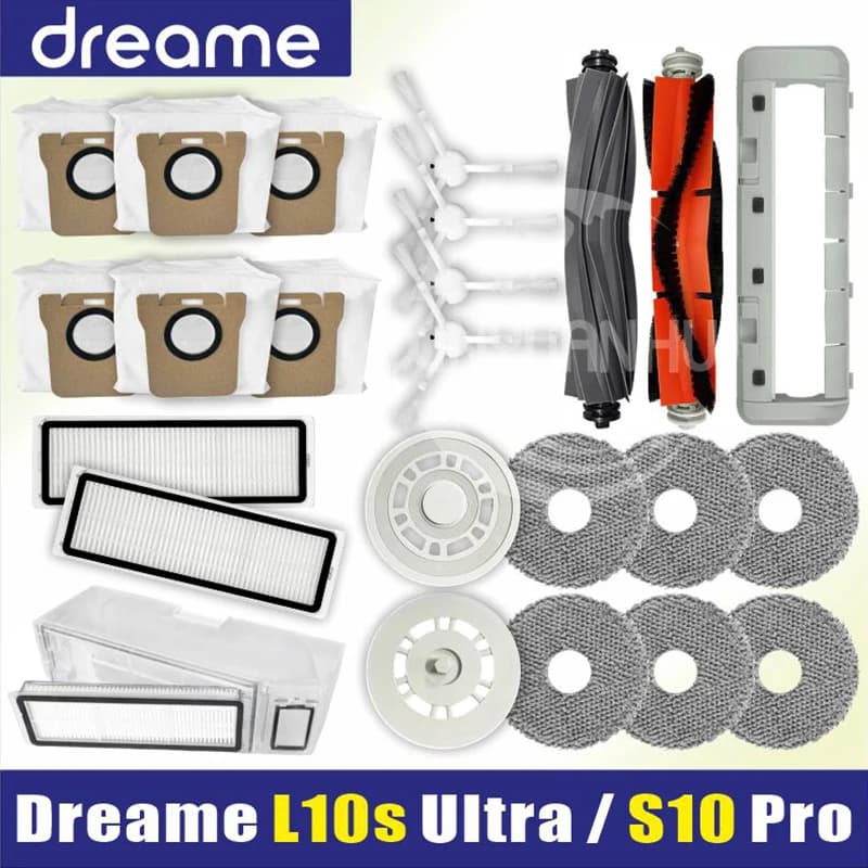 مكنسة روبوت Dreame L10s Ultra L10 Ultra، فرشاة جانبية، غطاء فرشاة رئيسية، فلتر، ممسحة، كيس غبار، قطع اختيارية للمكنسة
