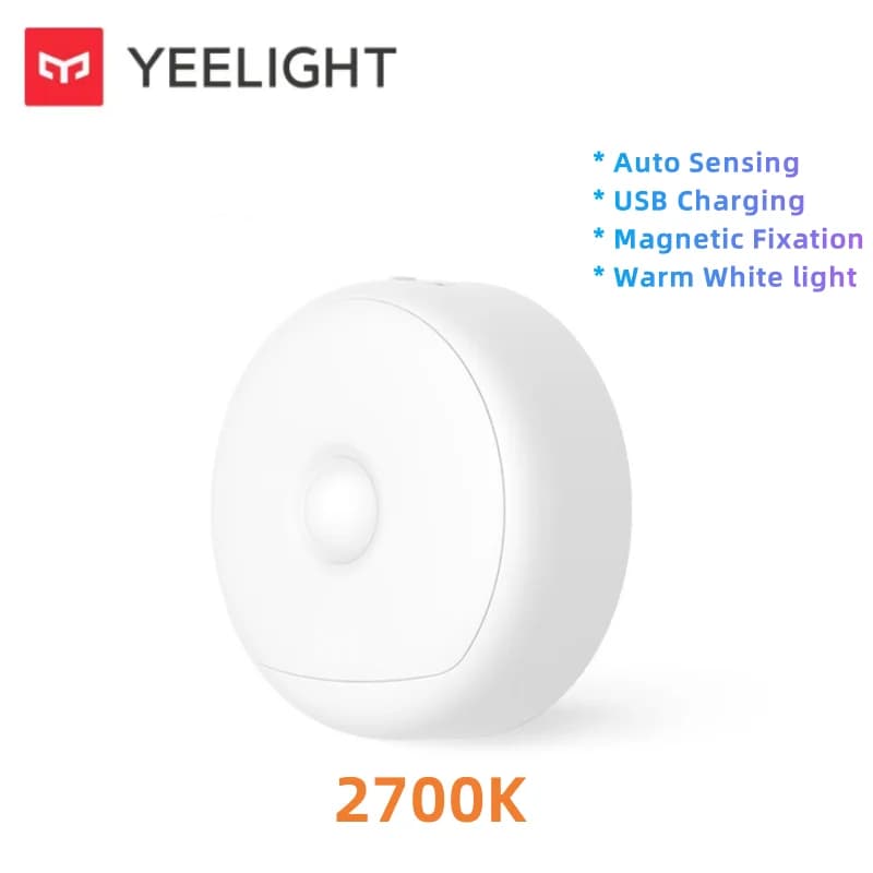 إضاءة ليلية استشعارية من YEELIGHT، LED، إضاءة بيضاء دافئة 2700K، استشعار تلقائي، قابلة لإعادة الشحن، لغرف النوم والخزائن