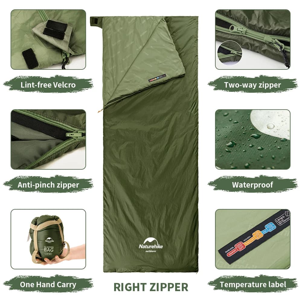 كيس نوم Naturehike lw180 خفيف الوزن من القطن لفصل الربيع والصيف مناسب للمشي والتخييم في الهواء الطلق - 5