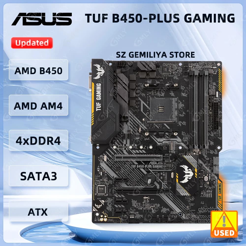 لوحة أم ASUS TUF B450-PLUS GAMING B450 بمقبس AM4 وذاكرة DDR4 بسعة 128 جيجابايت تدعم معالجات Ryzen 5 5600 و5500 PRO و1200 و3600 و1600 وM.2 ATX