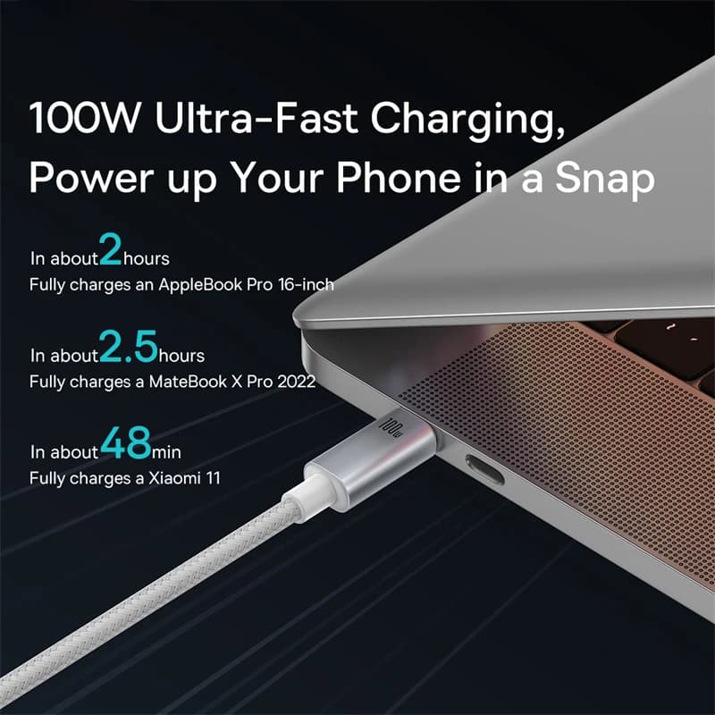 كابل Baseus USB C بقوة 100 واط لماك بوك وآيباد وكابل شحن سريع لآيفون 15 بلس برو ماكس تايب سي لاجهزة شاومي وسامسونج - 3