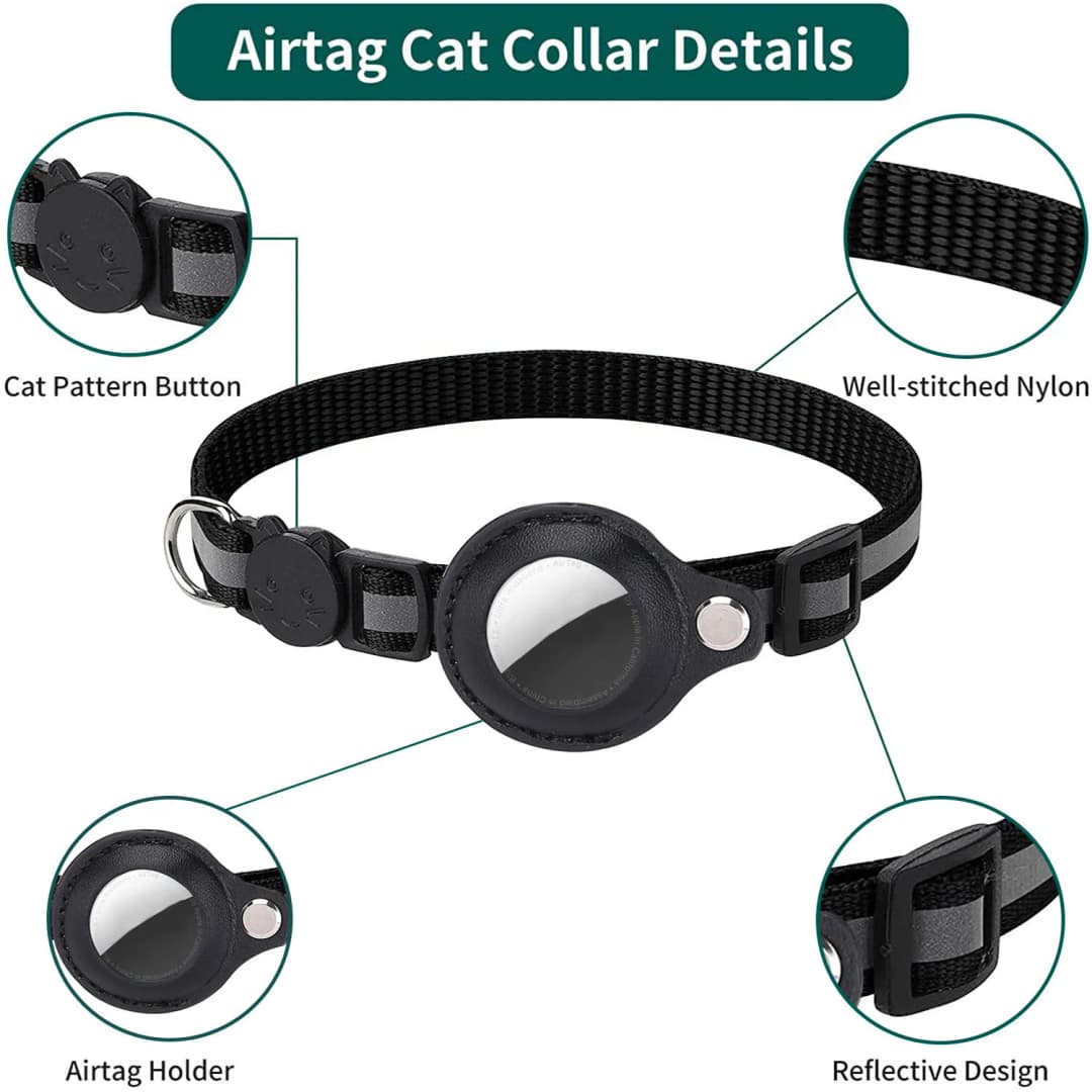 Cat AirTag Holder Collar Breakaway Reflective Strips Adjustable Kitten Collar Waterproof Cat Bell Collar Pet Air Tag Case - 2
