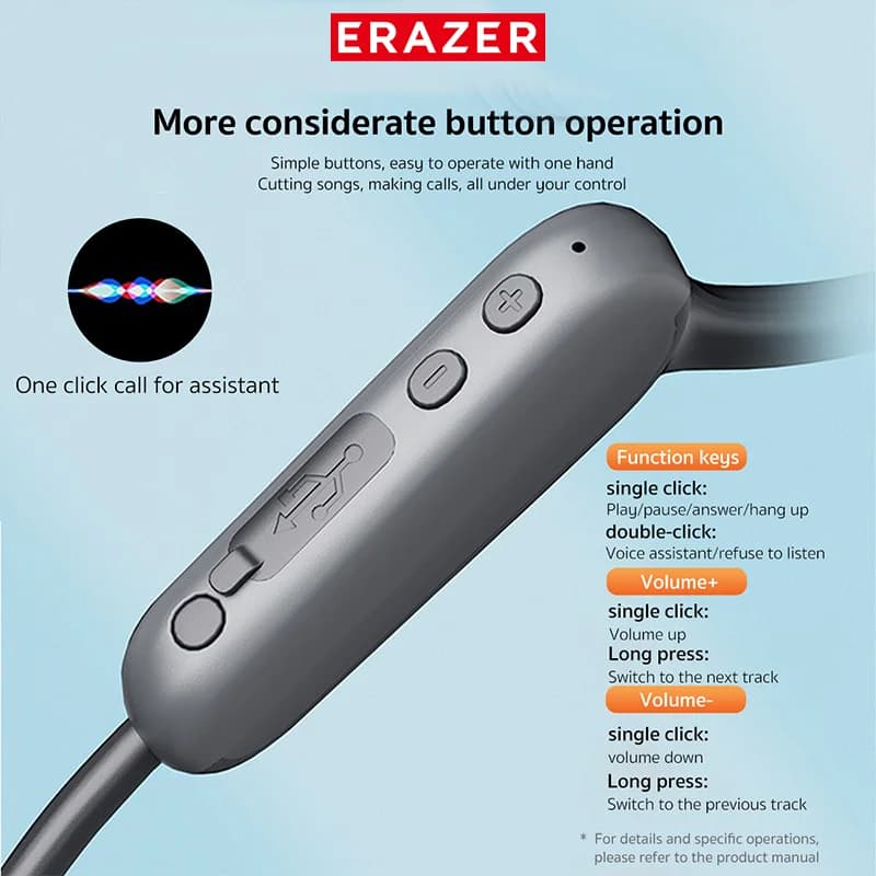 سماعات ERAZER XF22 بلوتوث 5.4 سماعات رياضية لاسلكية سماعات توصيل عظمي مع ميكروفون سماعات رقبة - 5