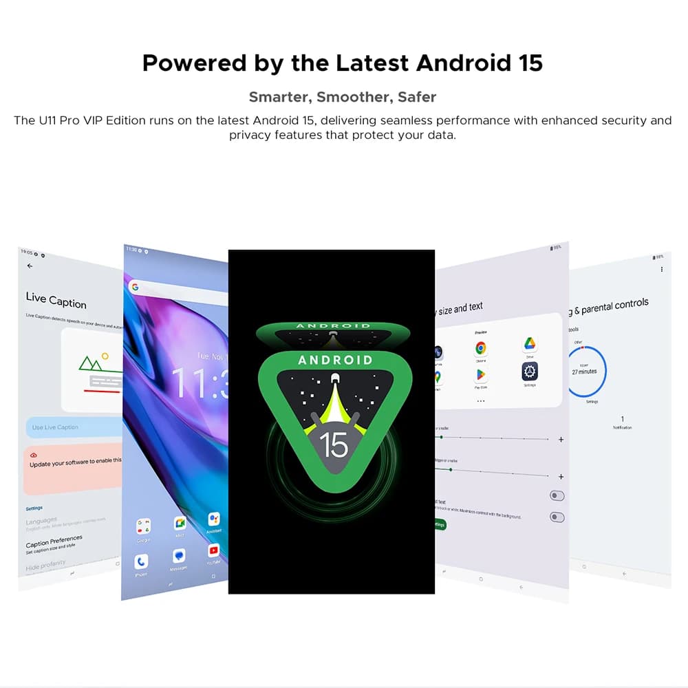 جهاز لوحي DOOGEE U11 Pro بنظام أندرويد 15، سعة 30 جيجابايت (6+24)، 256 جيجابايت، شاشة 11 بوصة بدقة HD ومعدل تحديث 90 هرتز، بطارية 8580 مللي أمبير، معالج Unisoc T7200 ثماني النواة، Widevine L1 - 4