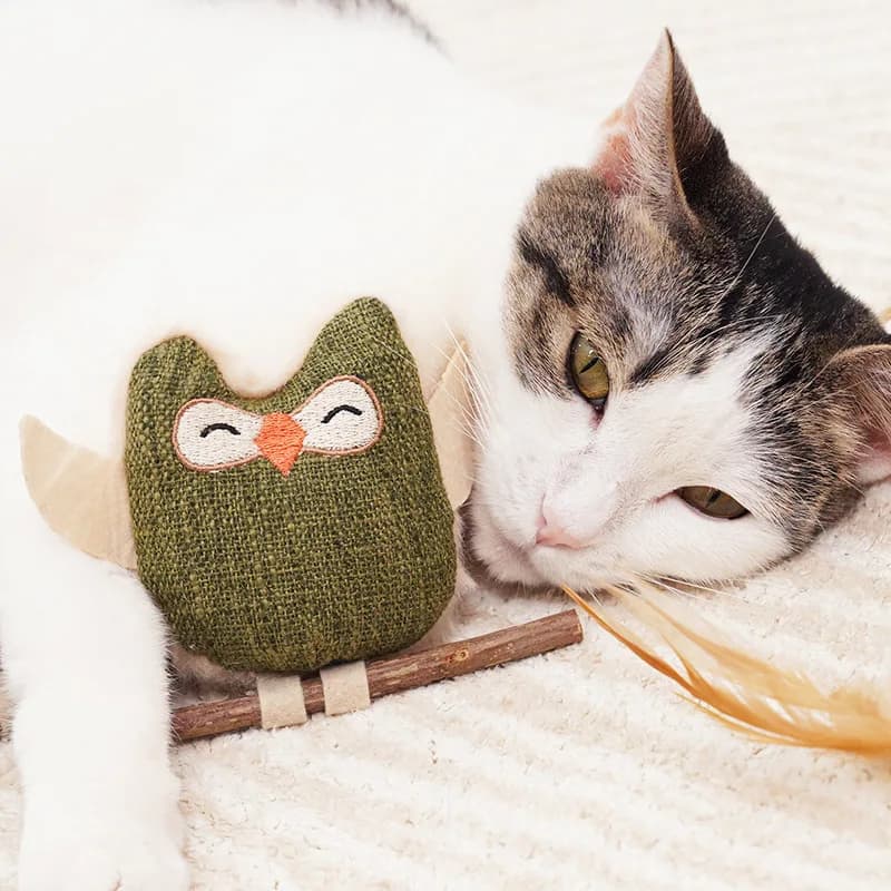Owl Style Self Soothing Cat Mint Feather Wood Polygonum Molars, Teeth Cleaning and Bite Resistant Pet Supplies, Cat Toys - 3