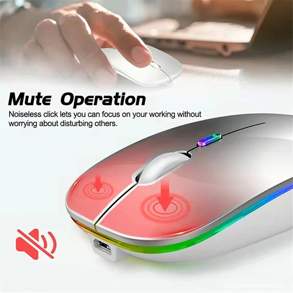 ماوس ألعاب لاسلكي مريح مع إضاءة خلفية RGB، قابل لإعادة الشحن، صامت، متوافق مع USB، مناسب للكمبيوتر المحمول والكمبيوتر الشخصي