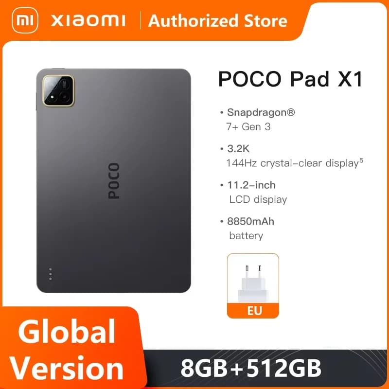 أجهزة لوحية شاومي POCO Pad X1 نسخة عالمية معالج Snapdragon 7+ Gen 3 ثماني النواة شاشة 11.2 بوصة 3.2K 144Hz شاحن 45W بطارية 8850mAh