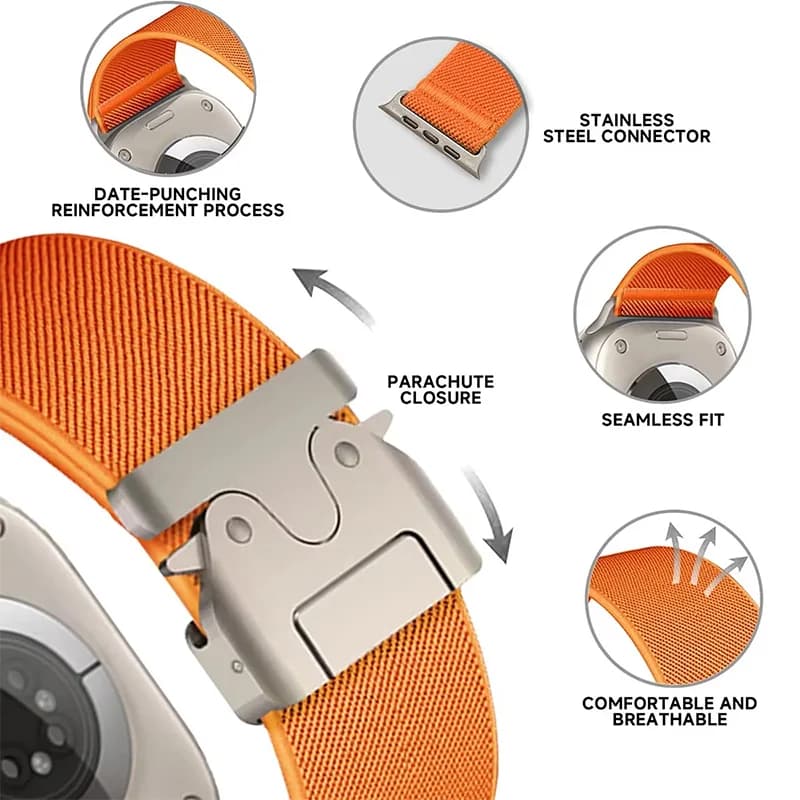 parachute buckle Nylon Strap for Apple Watch band Ultra 2 49mm 46-42-45mm 41-44mm Elastic Bracelet IWatch Series 10 9 8 7 6 SE - 3