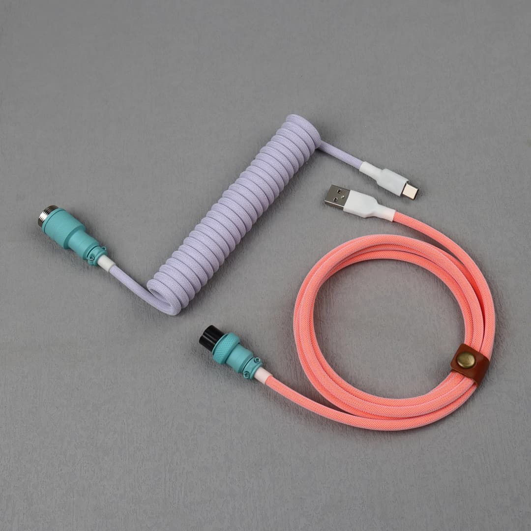 كابل طاقة ملفوف قابل للفصل من نوع GX16 مع سلك مزدوج الأكمام من نوع USB A إلى Type C للوحة مفاتيح الألعاب الميكانيكية من LANO