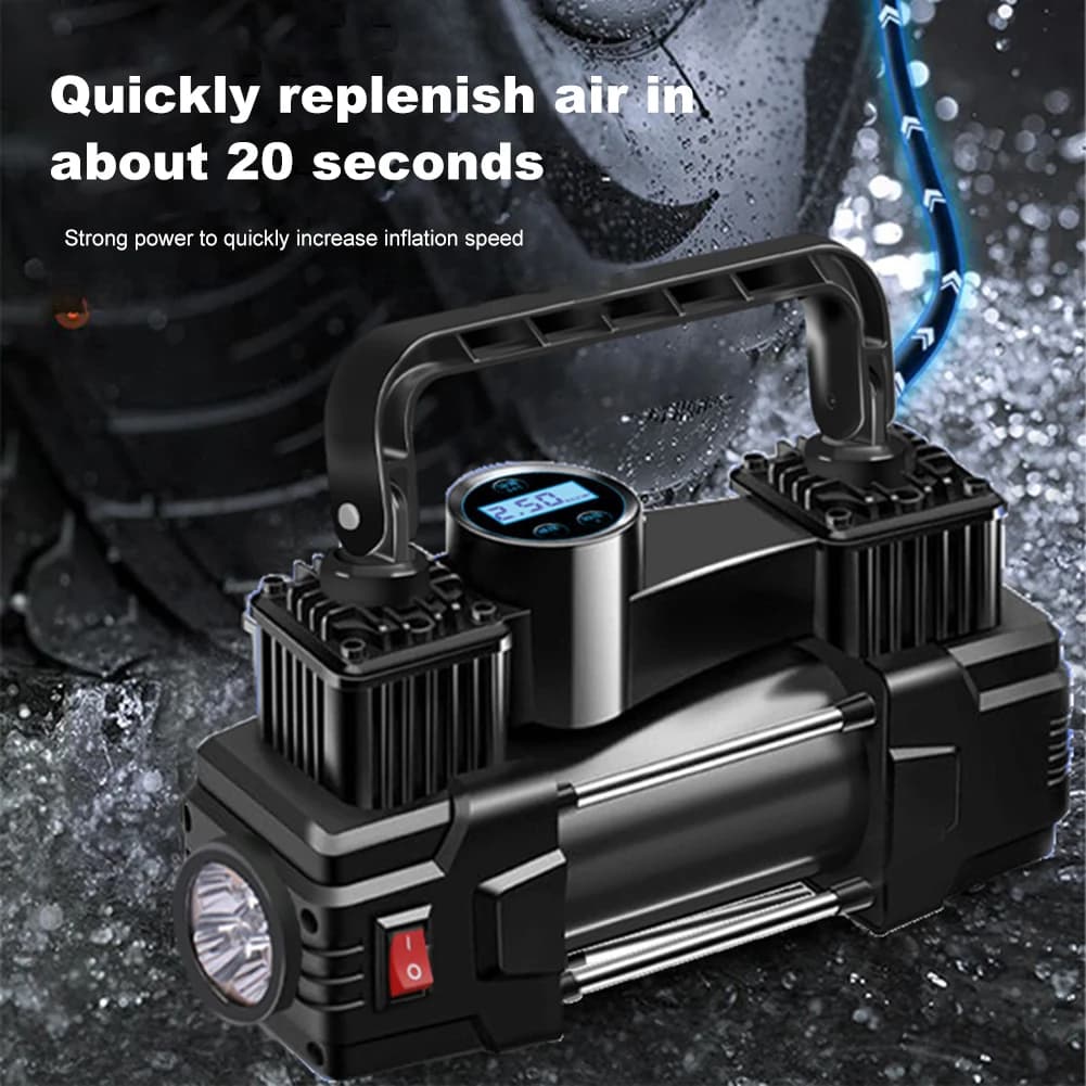 12V 150PSI Mini Air Compressor Dual Cylinder Heavy Duty Tire Inflator with LED Light Car Electric Air Pump Auto Inflatable Pump - 3