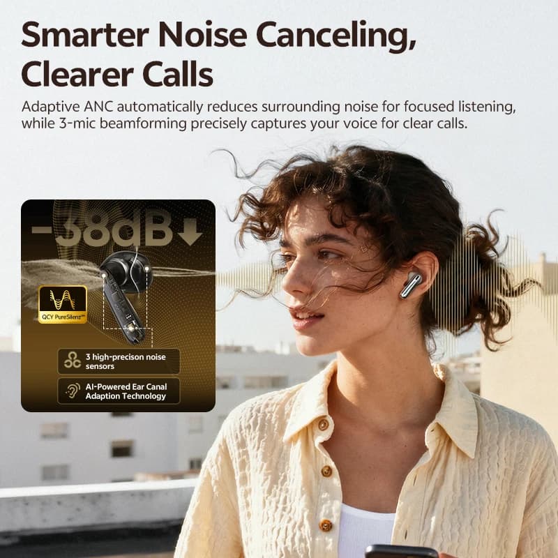 سماعات أذن لاسلكية QCY AilyBuds E50 إلغاء ضوضاء متكيف في الوقت الفعلي بلوتوث 6.0 LDAC Hi-Res 6 ميكروفونات مكالمات HD متعددة النقاط - 3