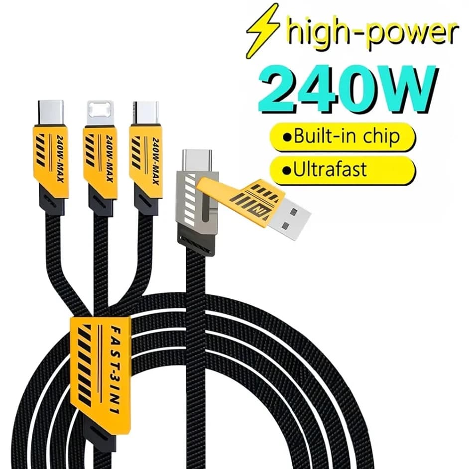 2 في 3 USB كابل شحن سريع 240 واط نايلون مضفر متعدد المنافذ نوع C كابل شاحن الهاتف المحمول الحبل آيفون 16 سامسونج شاومي