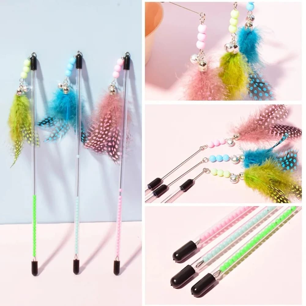 New Cat Toys Feather Cats Sticks Retractable Handle Cats Toy Feather Interactive Cat Toys with Kitten Teaser Toy Pet Products - 6