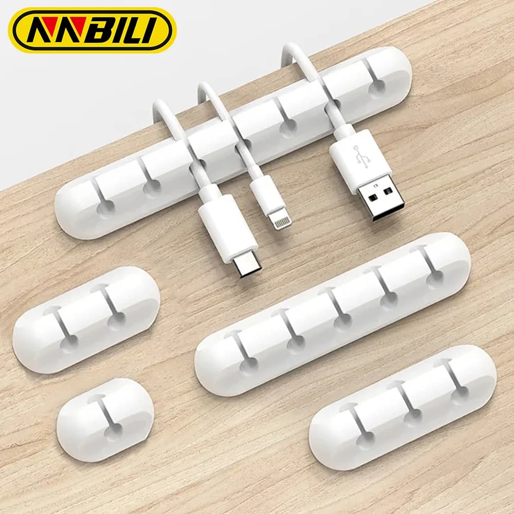 NNBILI منظم كابلات 1/3/5/7 فتحات سيليكون USB منظم كابلات مشابك إدارة ذاتية اللصق لفأرة لوحة المفاتيح سماعة الرأس