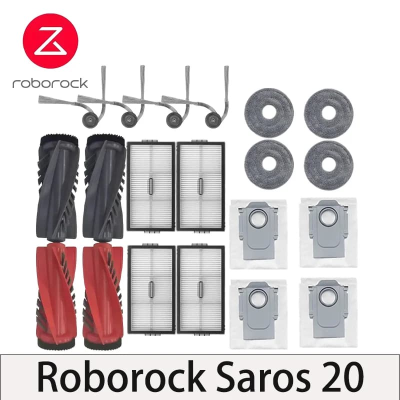إكسسوارات مكنسة Roborock Saros 20، فرشاة جانبية رئيسية، قطعة قماش للممسحة، فلتر Hepa، كيس غبار، قطع غيار بديلة
