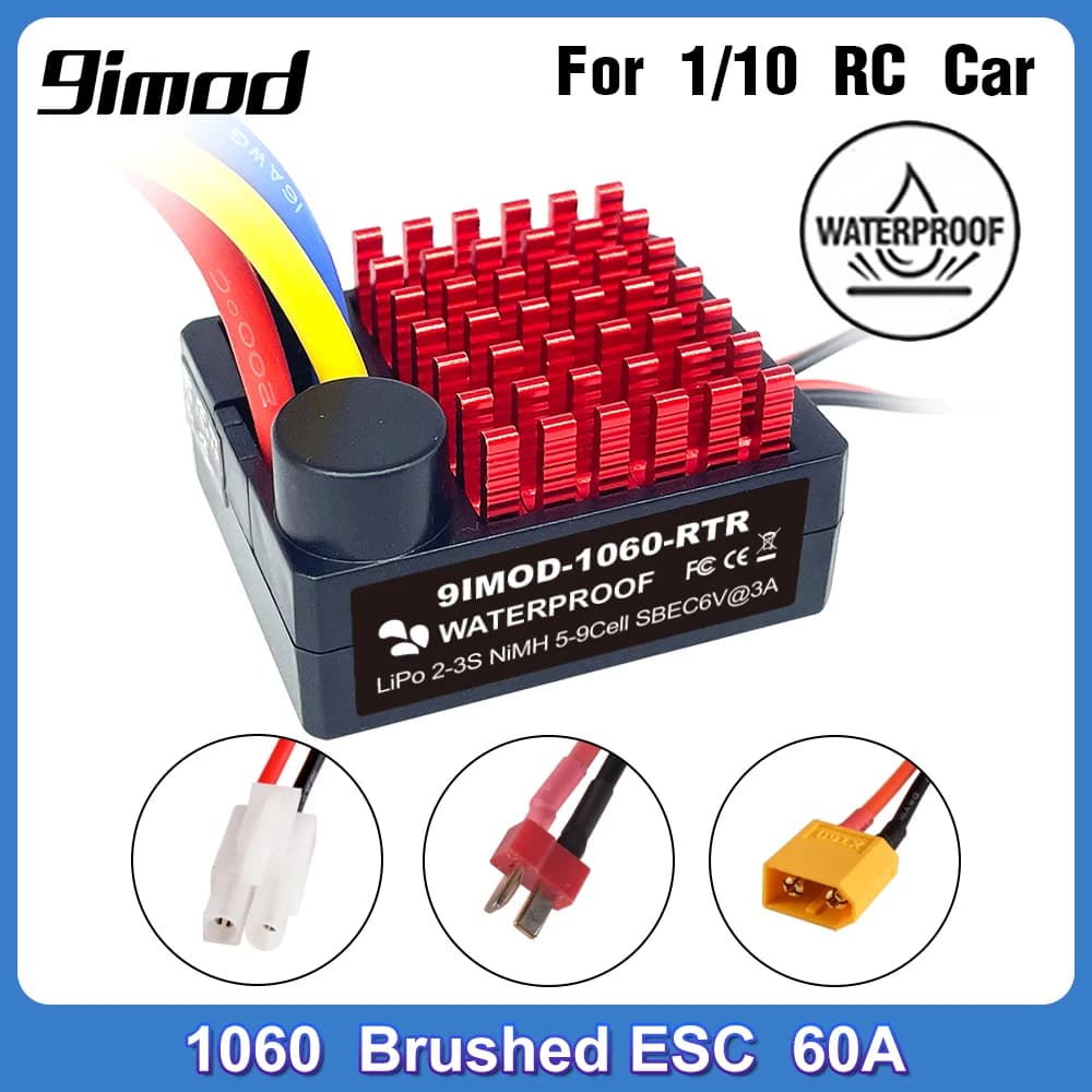 منظم سرعة إلكتروني ESC 60A مقاوم للماء، RTR 1060، 6V/3A BEC، 2-3S، لسيارات وزواحف وقوارب RC 1/10 و1/12، متوافق مع محوري SCX10 TRX4 TRX6 D90 540 550 750 - 2