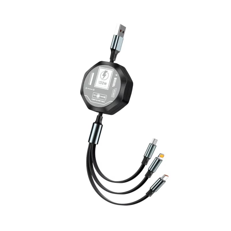 كابل USB قابل للسحب 3 في 1، شحن سريع 100 واط، مايكرو USB، Type-C، أندرويد، مناسب لهواتف آيفون وشاومي وهواوي وسامسونج - 2