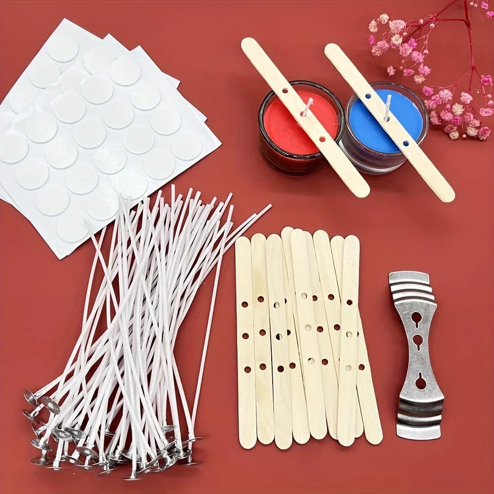 مجموعات صناعة الشموع DIY، فتائل الشموع، 60 قطعة ملصق الفتائل، 50 قطعة فتائل القطن المشمع مع علامات التبويب المعدنية لصنع الشموع