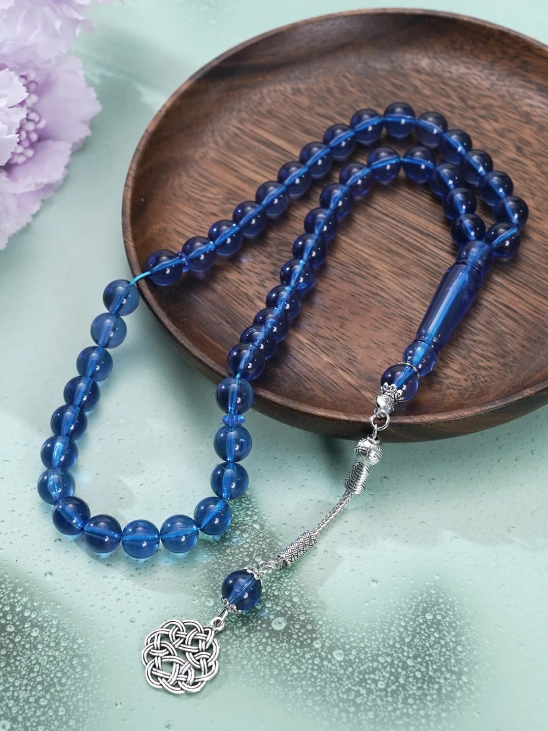 1 Islamic prayer counting bracelet | 45 acrylic beads | Rotatable silver Arabic pattern pendant | Unisex prayer tool - 2
