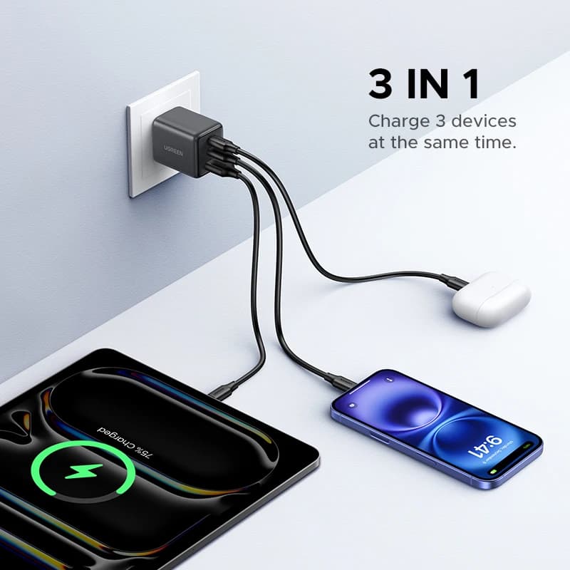 【قابس US】 شاحن UGREEN 20 واط 30 واط GaN Mini PD 3.0 شاحن هاتف USB C لجهاز iPhone 16 و15 و14 Pro وSamsung S25 وXiaomi Tablet وiPad Air - 3