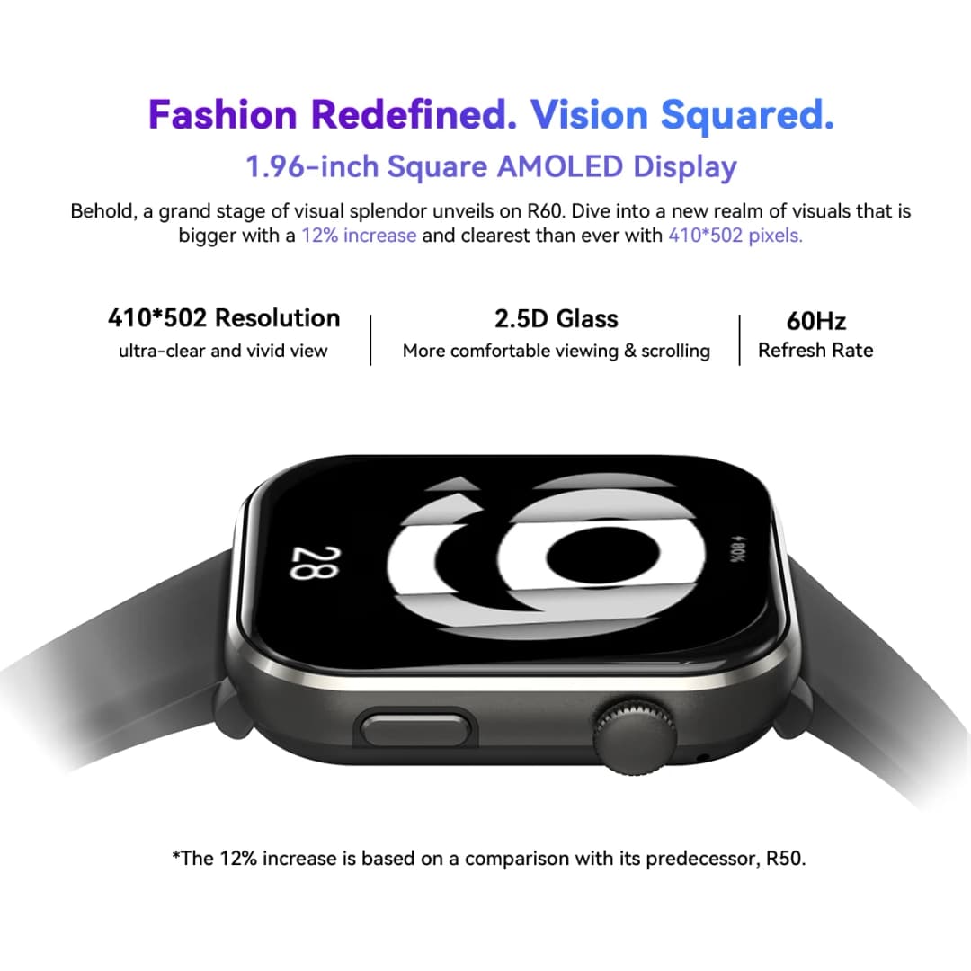 ساعة بلاكفيو R60 الذكية بشاشة AMOLED مقاس 1.96 بوصة وبطارية 800 مللي أمبير مع مكالمات بلوتوث وتتبع الصحة واللياقة البدنية - 3