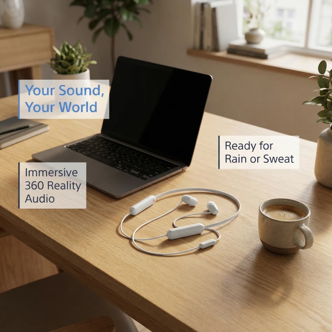 سماعات أذن بلوتوث لاسلكية ستيريو معلقة على الرقبة من SONY WI-C100 مقاومة للماء والعرق IPX4 بطارية تدوم حوالي 25 ساعة - 3