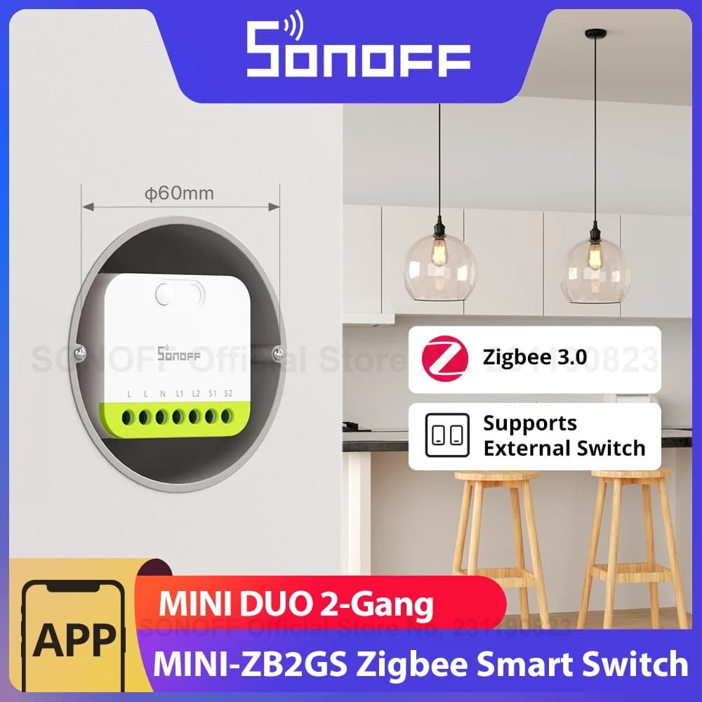SONOFF MINI DUO مفتاح ذكي Zigbee ثنائي 2-Gang صغير وآمن تحكم ثنائي الحمل يدعم المفتاح الخارجي يتطلب مركز Zigbee